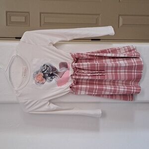 Stylish Kids Casual Dress with Pink Plaid Skirt Girls Size 8